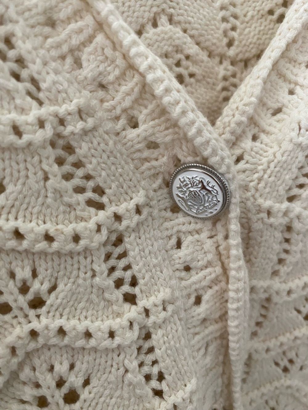 Veronica Beard Cream Openwork Knit Cardigan Sweater - Picture 4 of 7